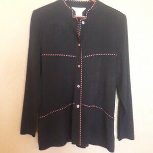 Misook Black Buttoned Jacket with Pink Trim Medium